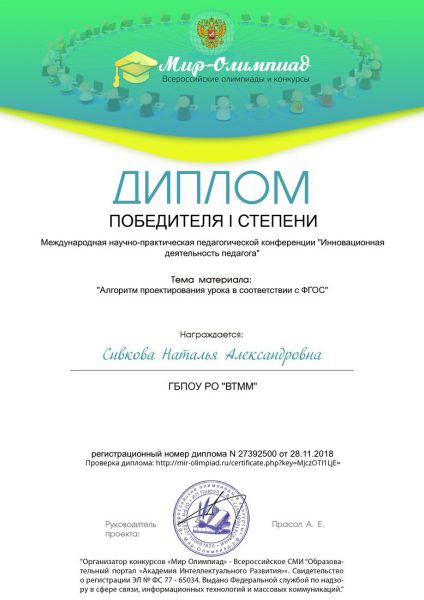Диплом Сивкова Наталья Александровна
