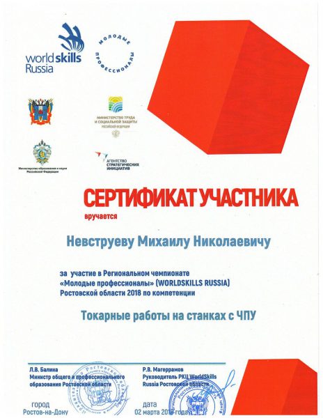 Сертификат Невструев Михаил Николаевич