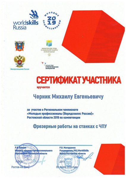 Сертификат Черник Михаил Евгеньевич
